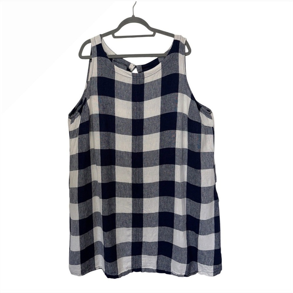 Ava & Viv Blue Gingham Linen Blend Sleeveless Dress Plus, 2X